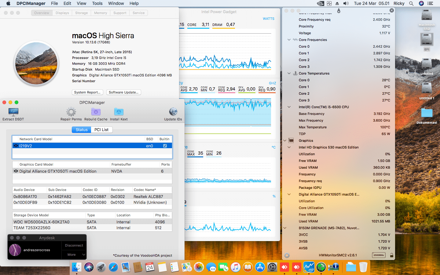 Success Hackintosh macOS High Sierra 10.13.6 Build 17G66 in MSI B150M Grenade + intel Core i5 6500 + Digital Alliance GTX 1050Ti